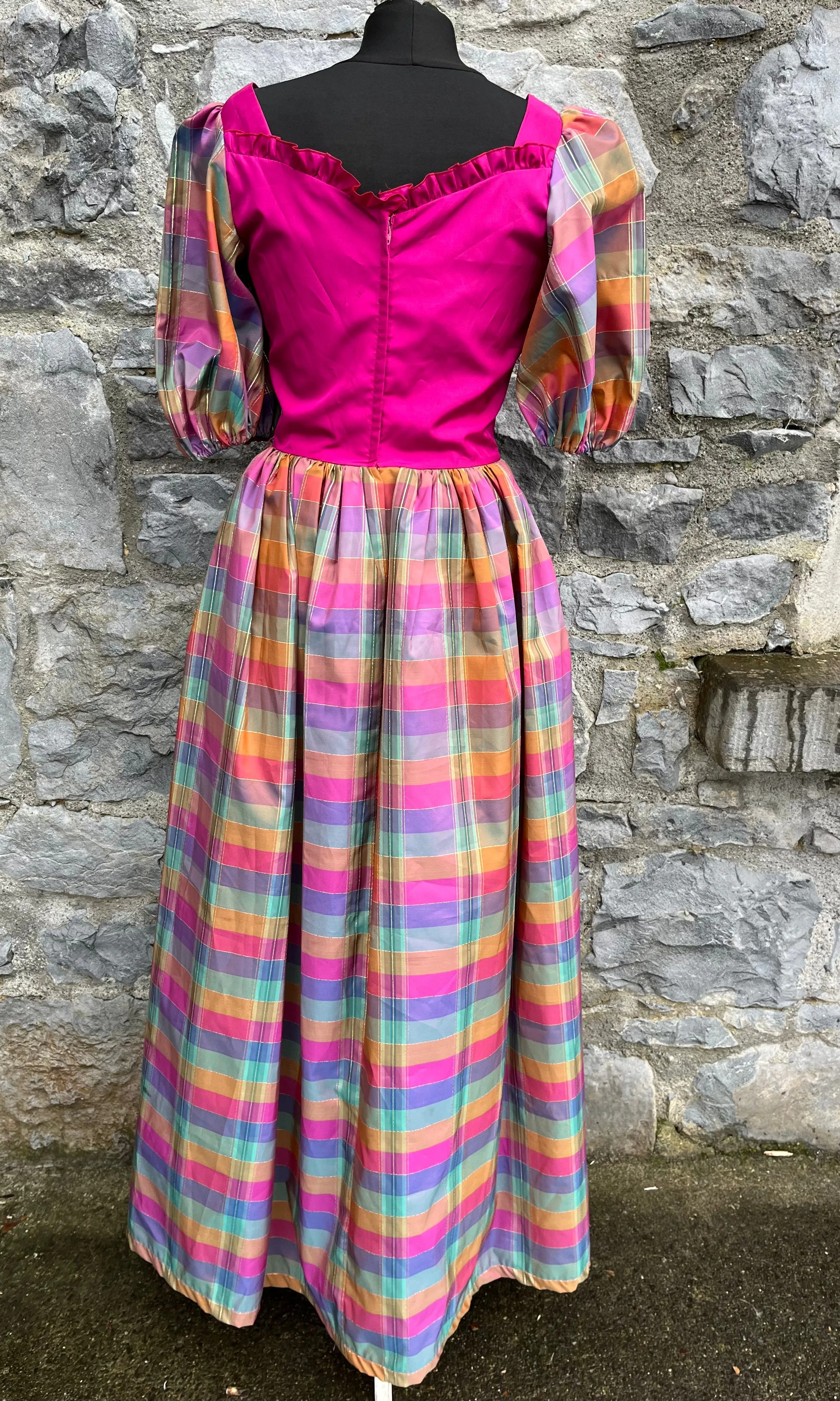 80s pink shiny “house on the Prairie” dress uk 6-8