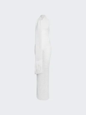 ALAÏA   Sheer Maxi Crochet Dress With Fringed Scarf White 