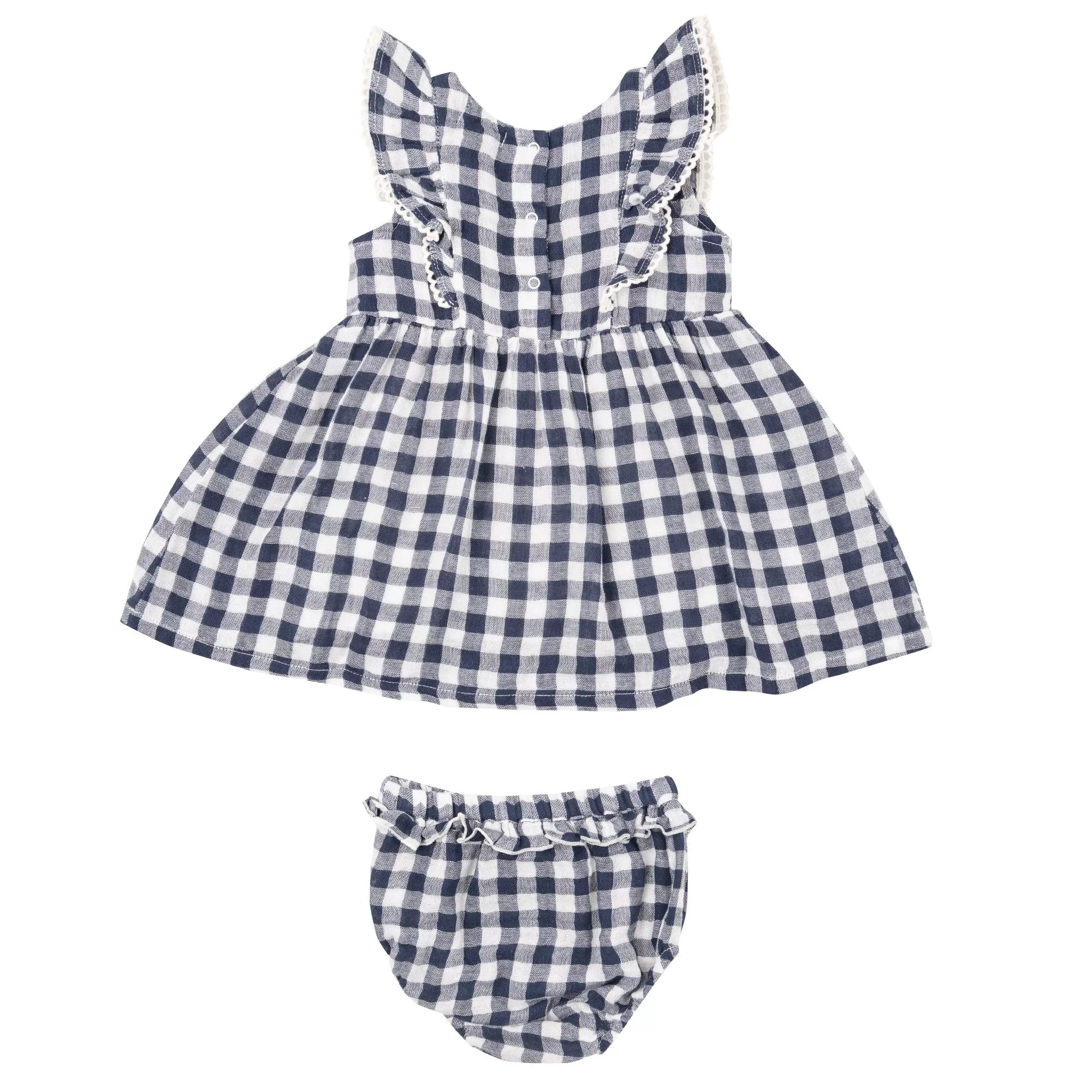 Angel Dear Ruffle Dress + Diaper Cover - Gingham Navy