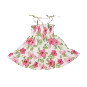 Angel Dear Tie Strap Smocked Sun Dress - Hibiscus