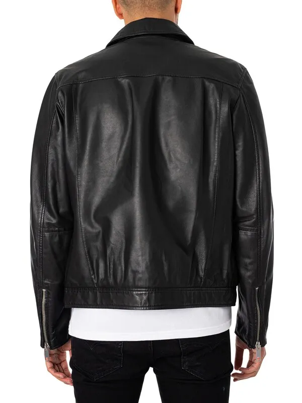 Antony Morato Pocket Slim Fit Leather Jacket - Black