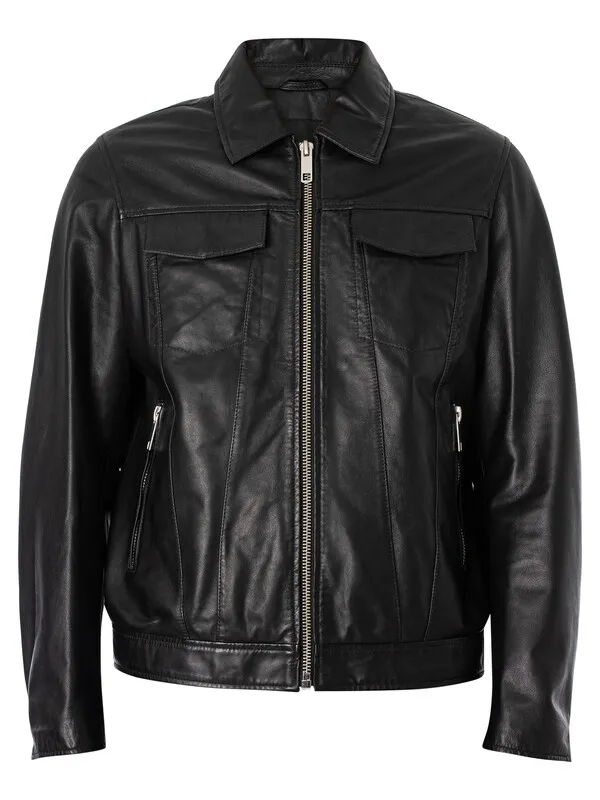 Antony Morato Pocket Slim Fit Leather Jacket - Black