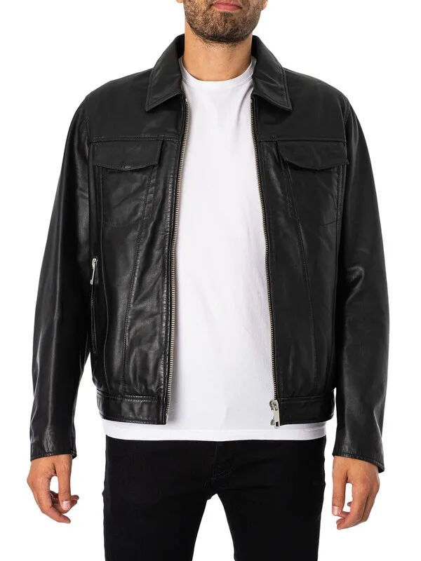 Antony Morato Pocket Slim Fit Leather Jacket - Black