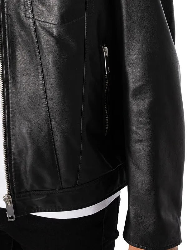 Antony Morato Pocket Slim Fit Leather Jacket - Black