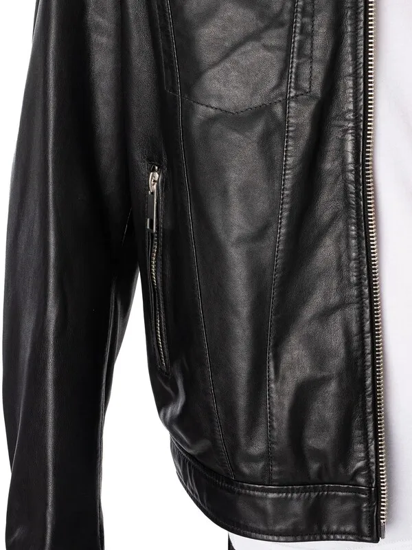 Antony Morato Pocket Slim Fit Leather Jacket - Black