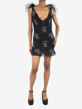   Black Adwa feather-trimmed chiffon mini dress - size UK 6