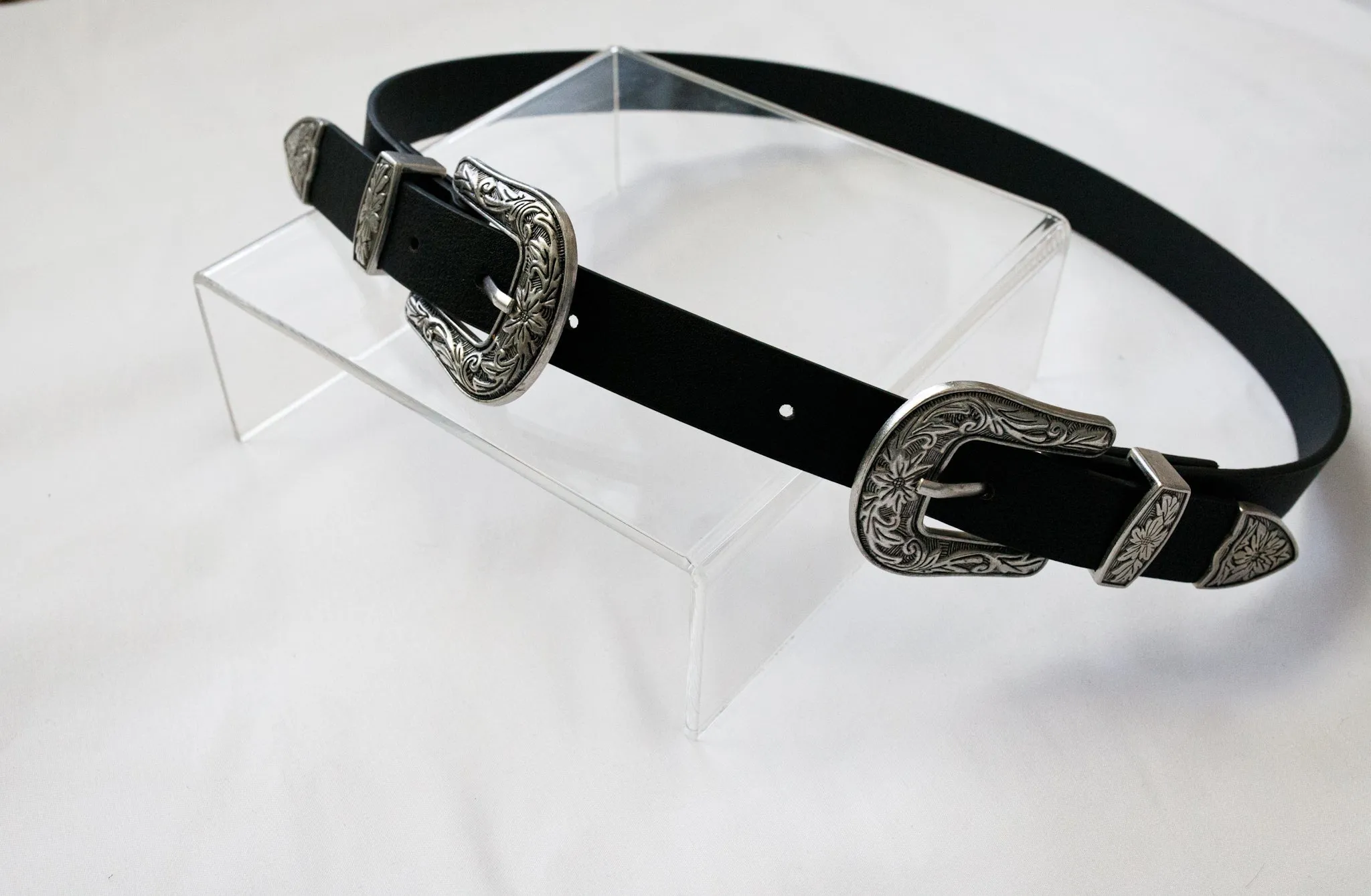 Black Double Buckle Western Belt