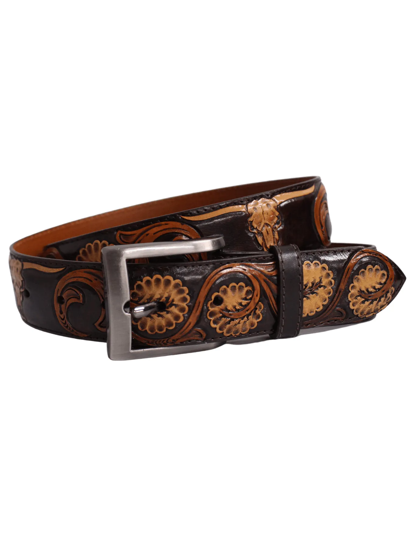 Black Jack Mens Hand-Tooled Longhorn Belt