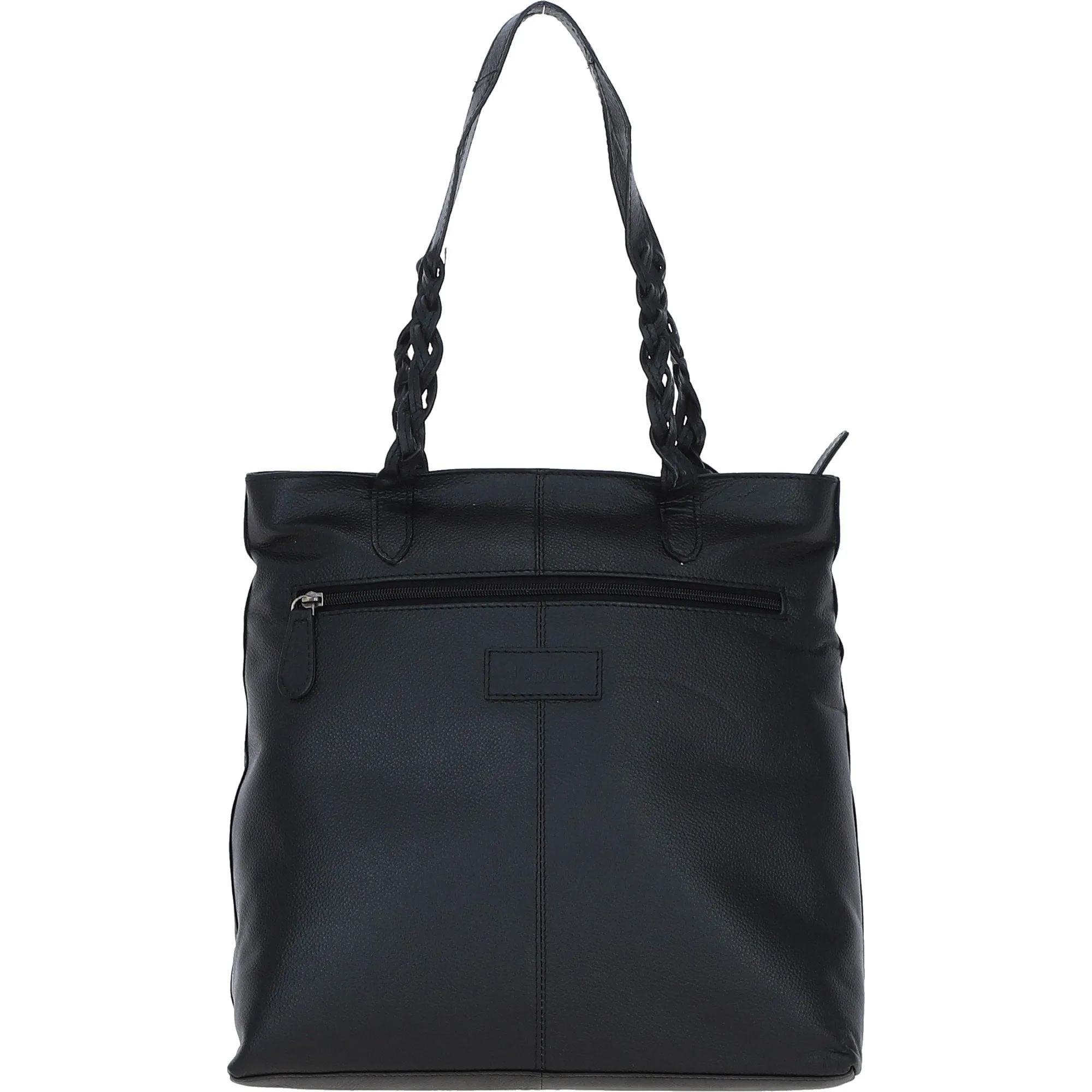 Black Leather Shoulder Bag with Pony Print Pocket: ELA 1128