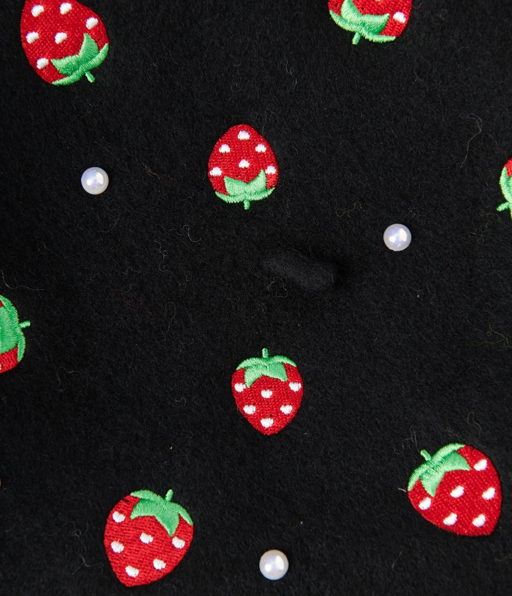 Black Pearl & Strawberry Embroidered Beret