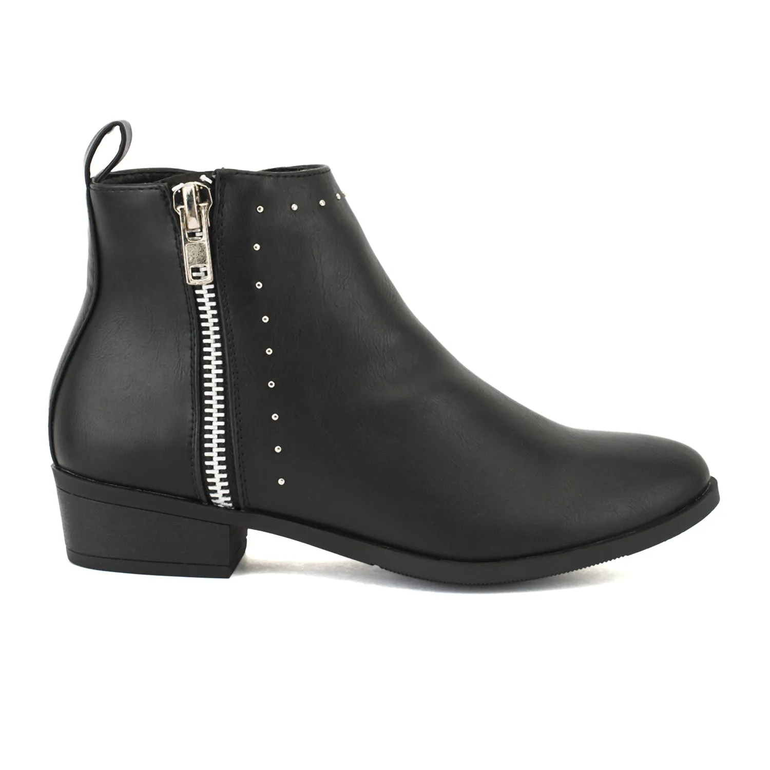 Black Synthetic Zip Up Stud Ankle Boots