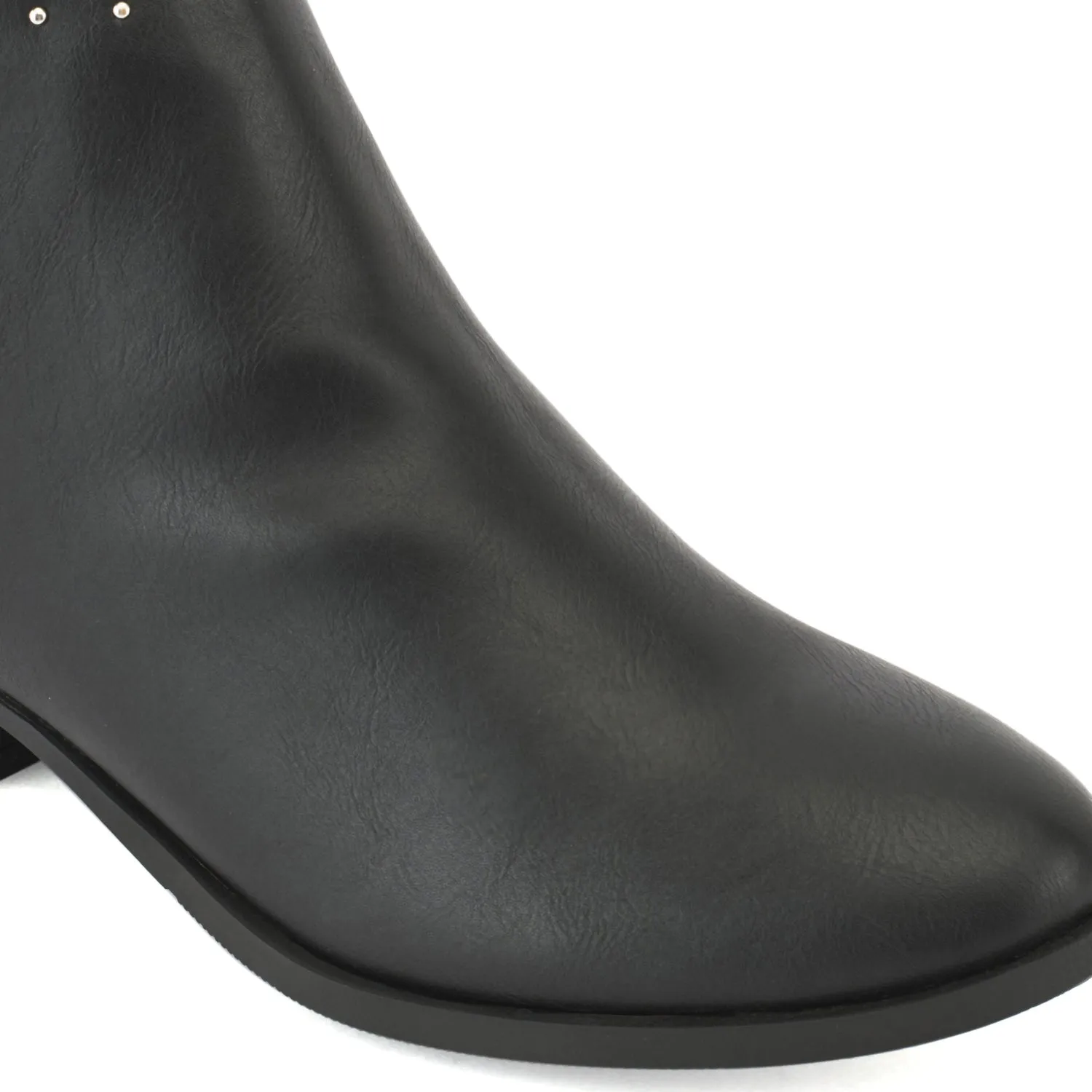 Black Synthetic Zip Up Stud Ankle Boots