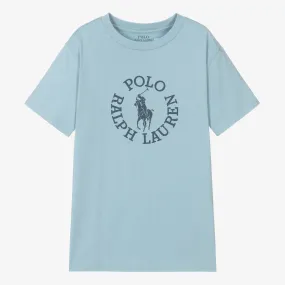 Boys Blue Cotton Big Pony Logo T-Shirt