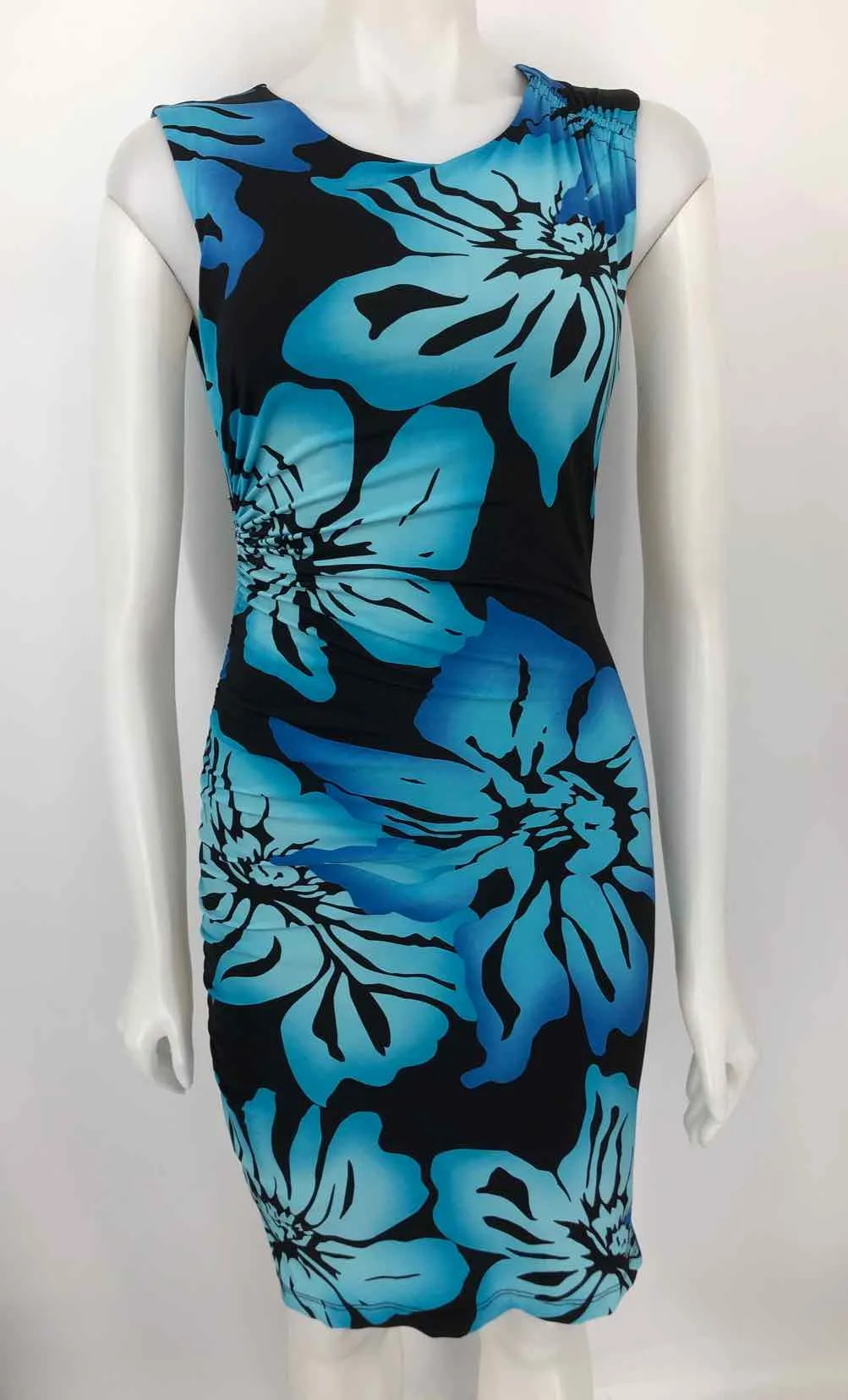 CACHE Blue Black Floral Print Tank Size 6  (S) Dress