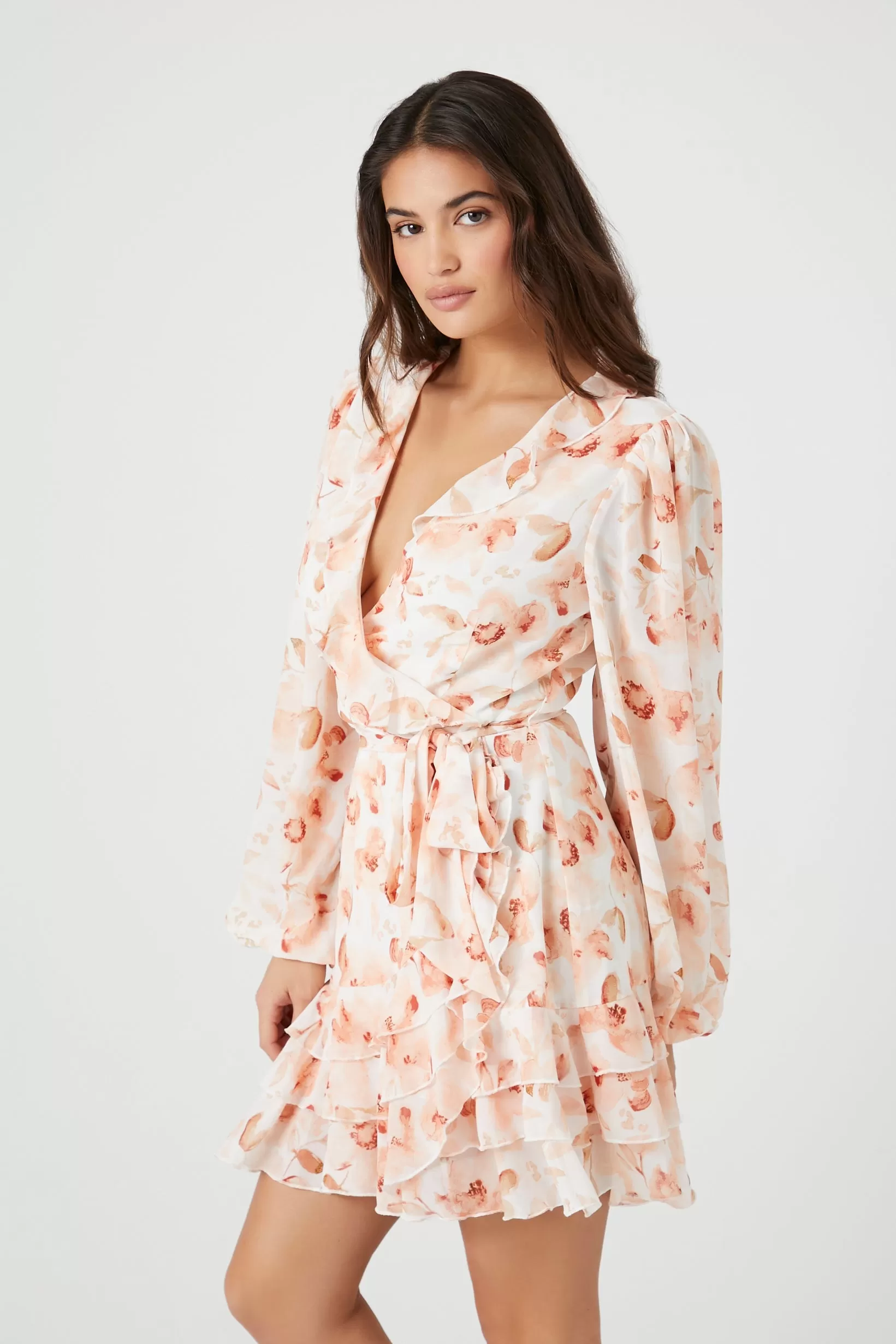 Chiffon Floral Print Wrap Dress