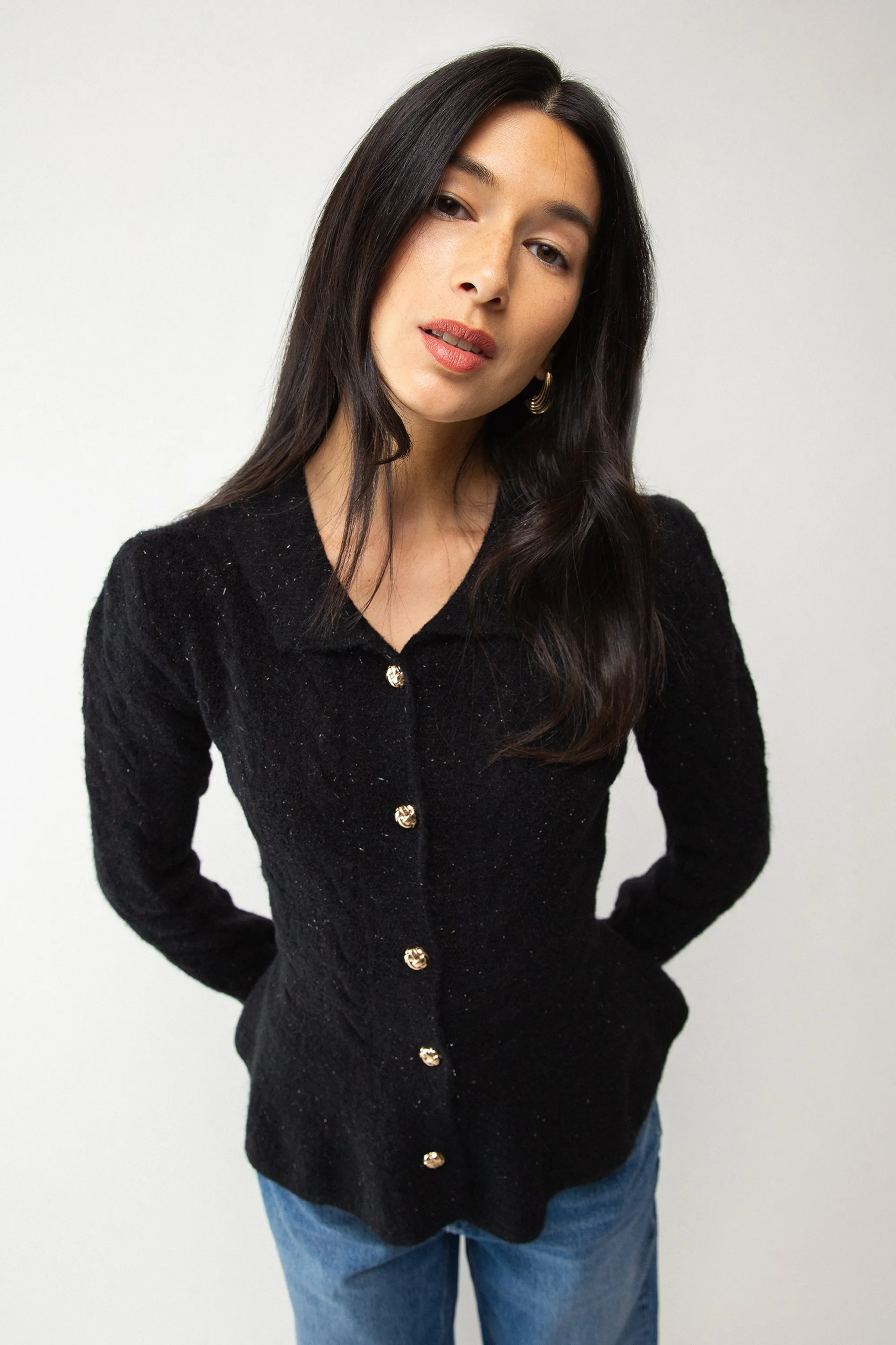 COLLARED CABLE KNIT CARDIGAN