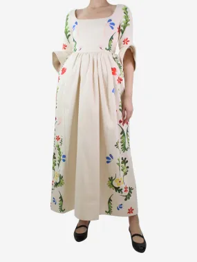   Cream floral printed cotton dress - size UK 6