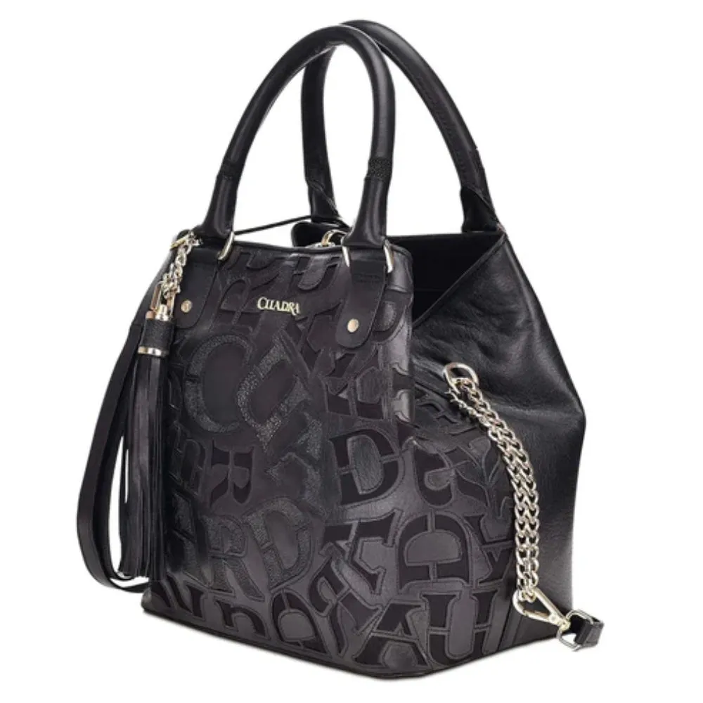 Cuadra Womens Stingray Laser Cut Black Leather Tote Bag