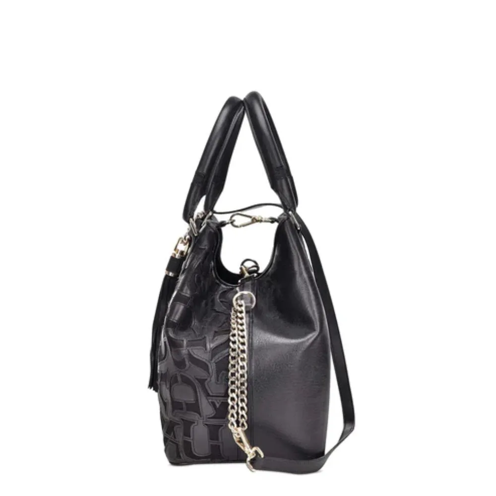 Cuadra Womens Stingray Laser Cut Black Leather Tote Bag