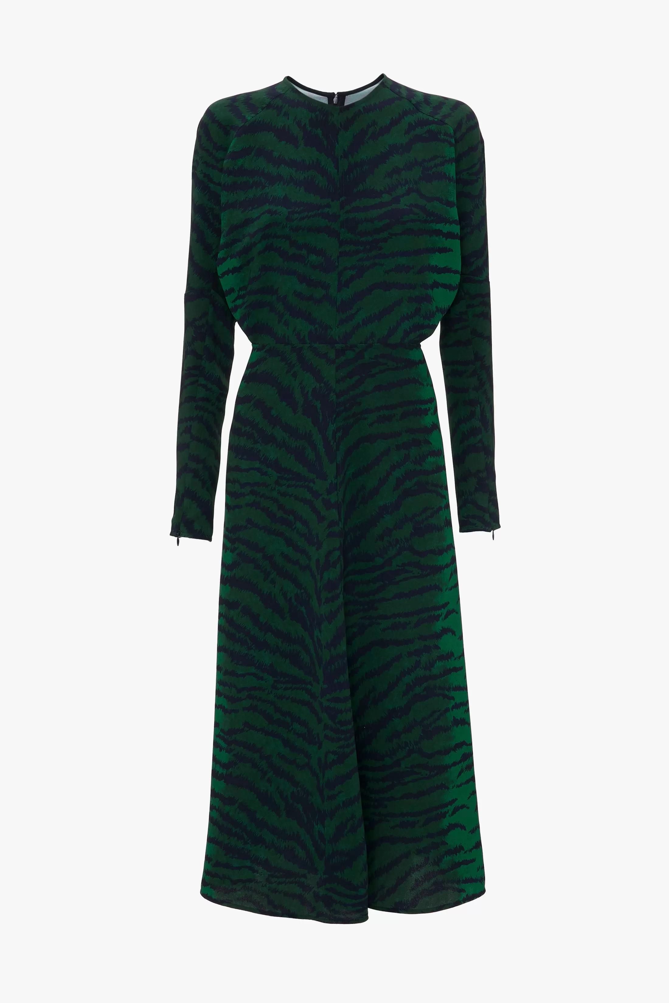 Dolman Midi Dress In Green-Navy Tiger Print