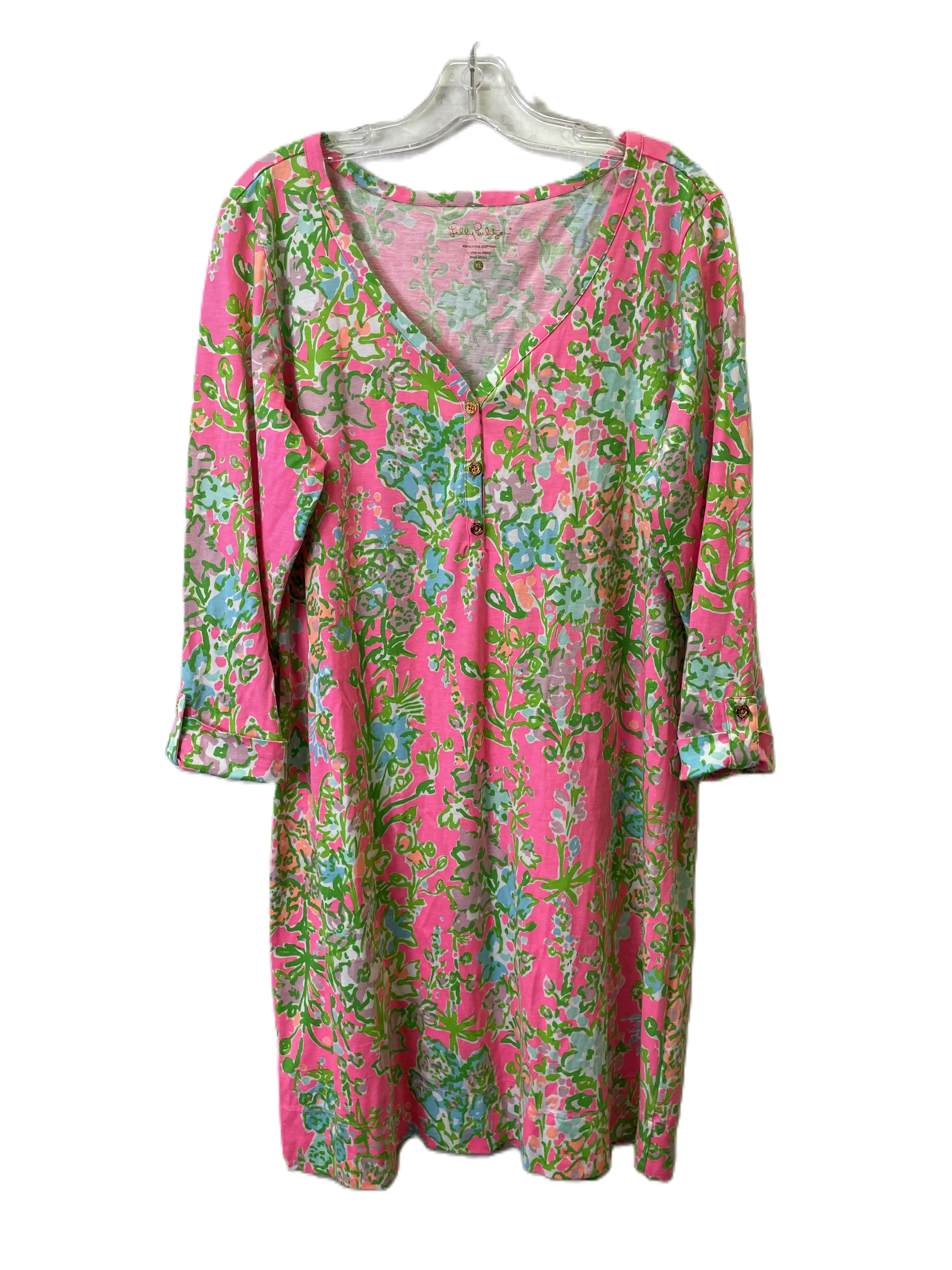 Dress Casual Short By Lilly Pulitzer In Green & Pink, Size: Xl