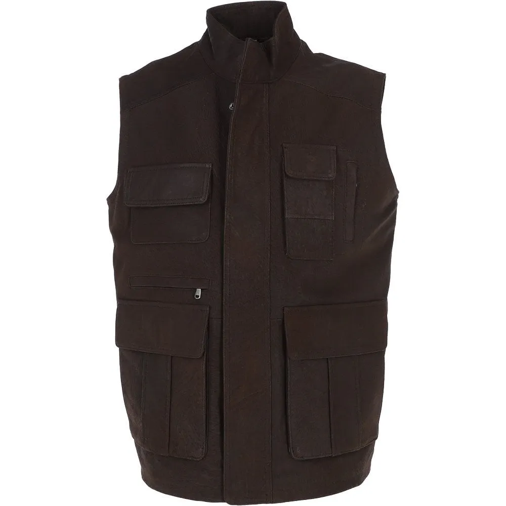 Eight Pocket Leather Gilet Brown/waxy : Serengeti