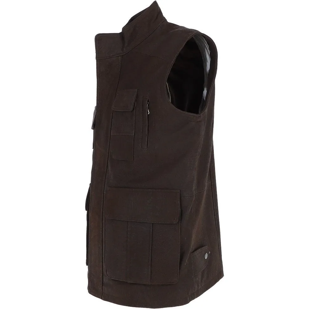 Eight Pocket Leather Gilet Brown/waxy : Serengeti