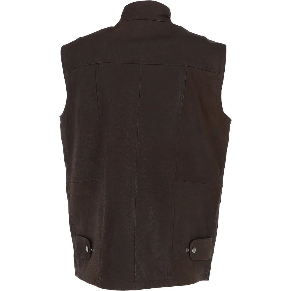 Eight Pocket Leather Gilet Brown/waxy : Serengeti