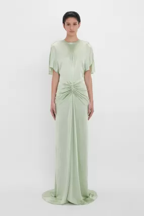 Exclusive Floor-Length Gathered Dress In Jade