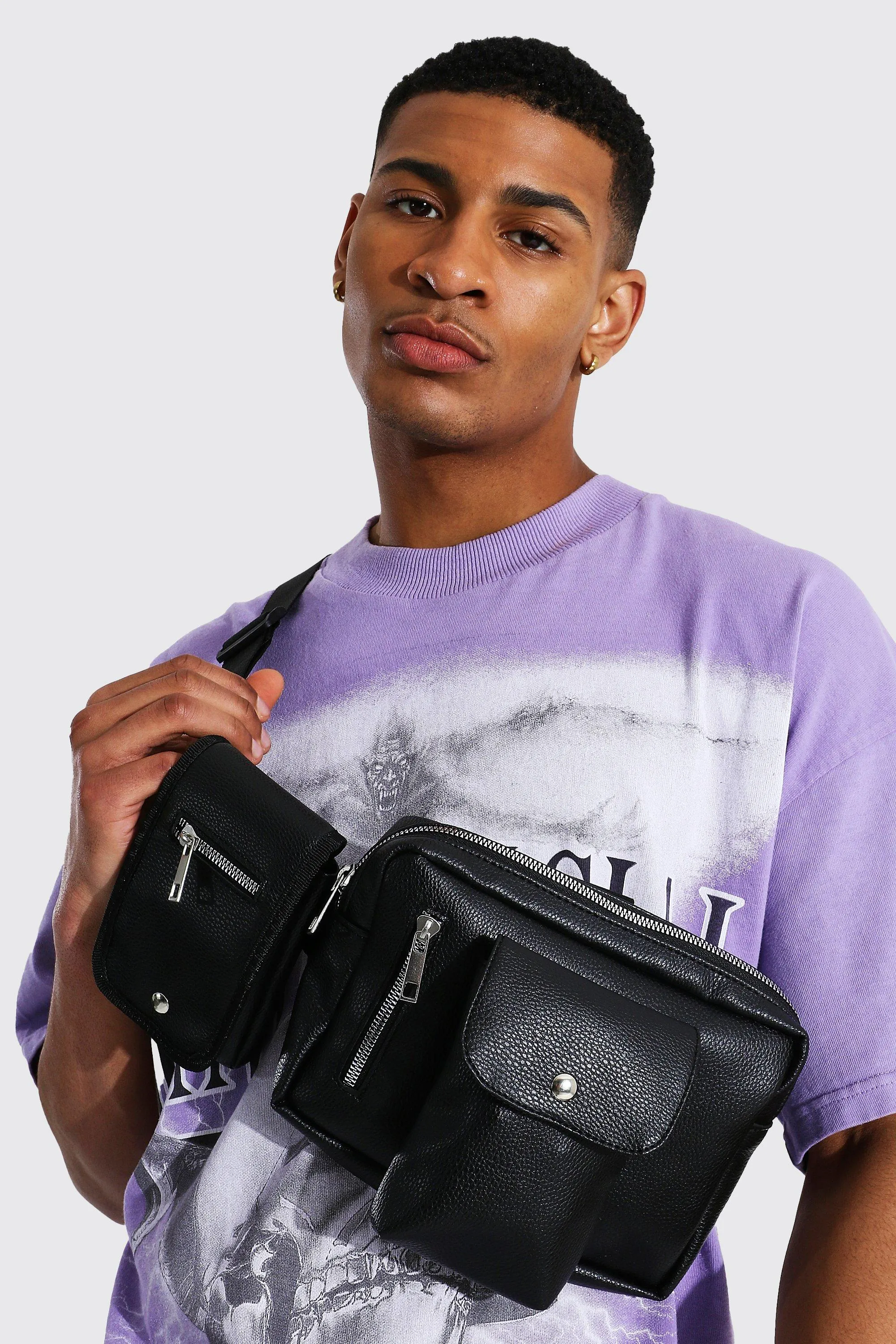 Faux Leather Double Pocket Chest Rig Bag | boohooMAN UK