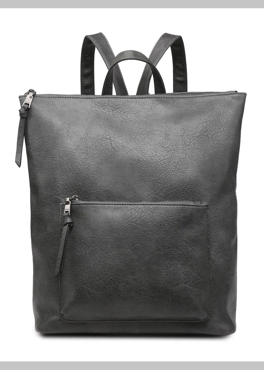 Faux Leather Front Pocket Backpack