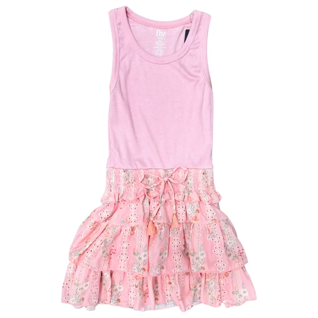 FBZ Peach Flower Eyelet Tiered Sleeveless Dress