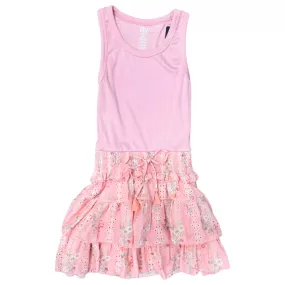 FBZ Peach Flower Eyelet Tiered Sleeveless Dress