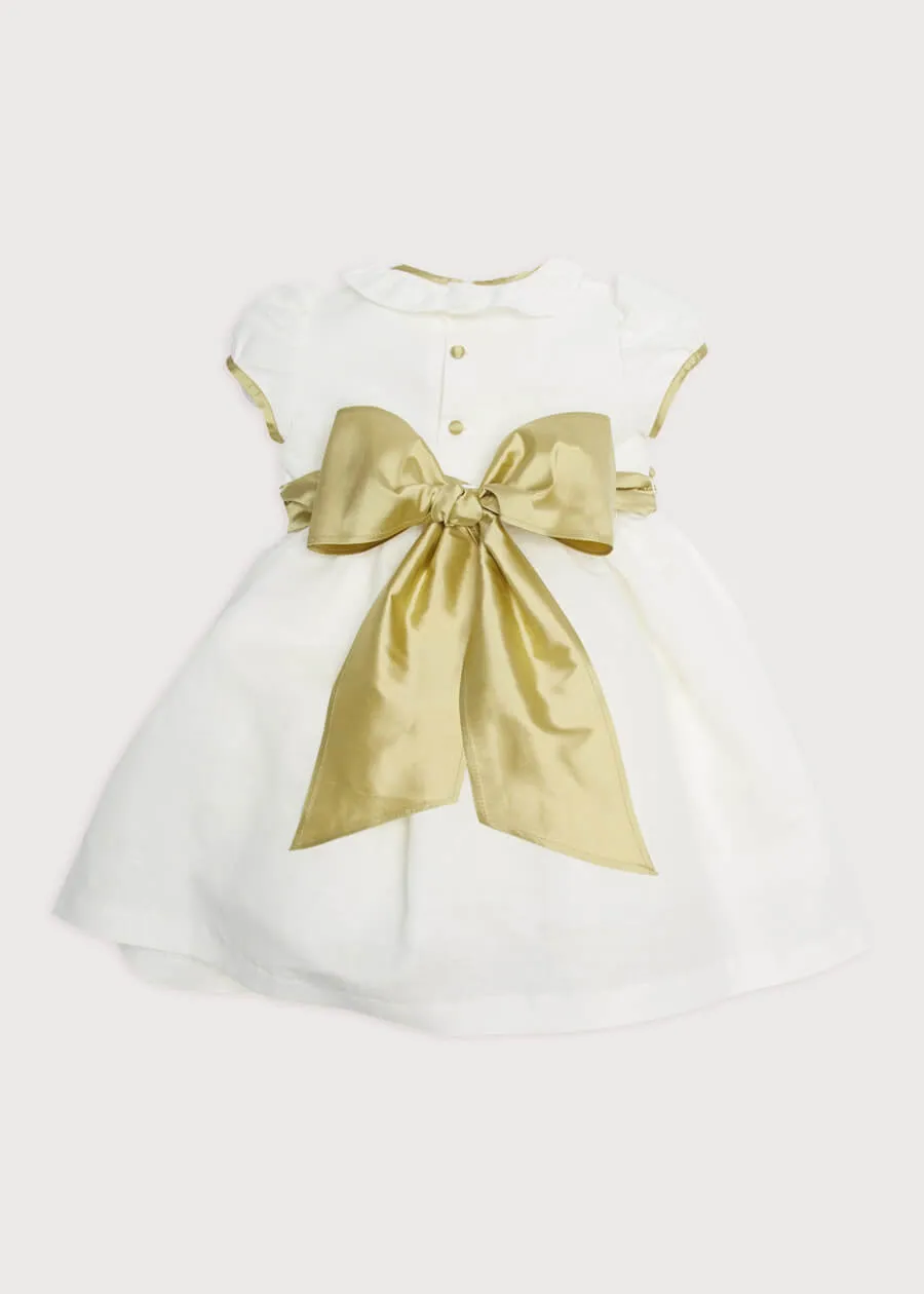 Flower Girl Ivory Dress with Green Silk Sash (12mths-10yrs)