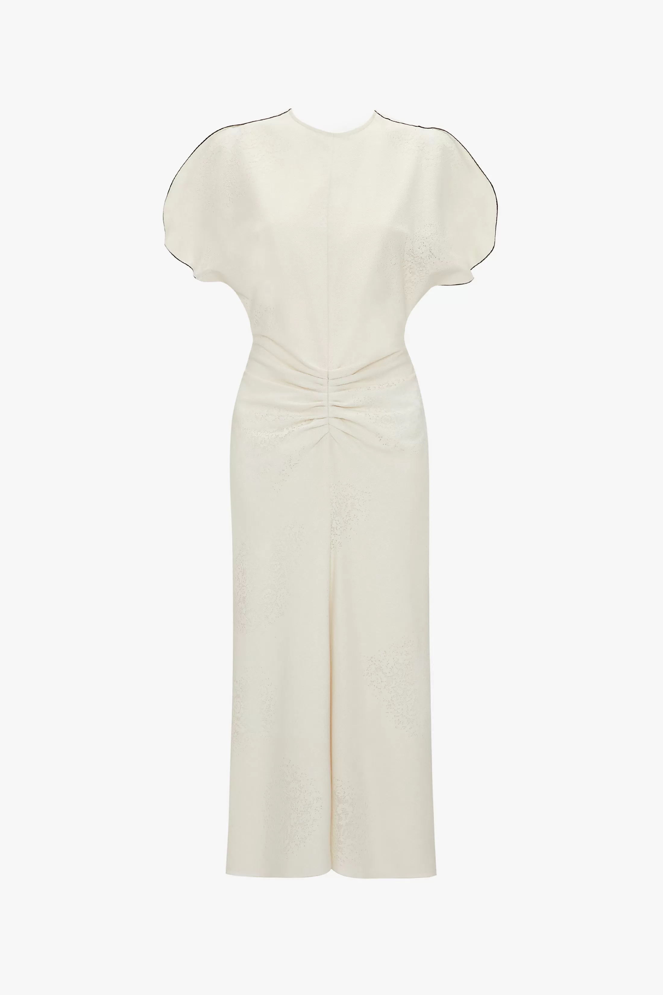 Gathered Waist Midi Dress In Cream