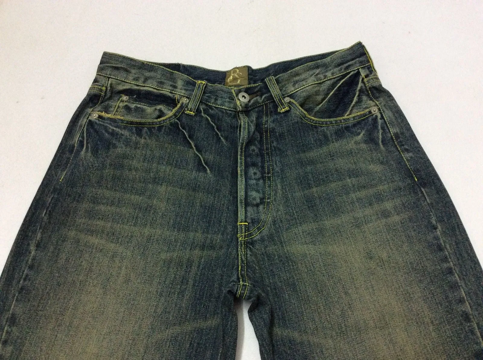 Green Cotton Six Pocket Denim Jean Vintage Blue