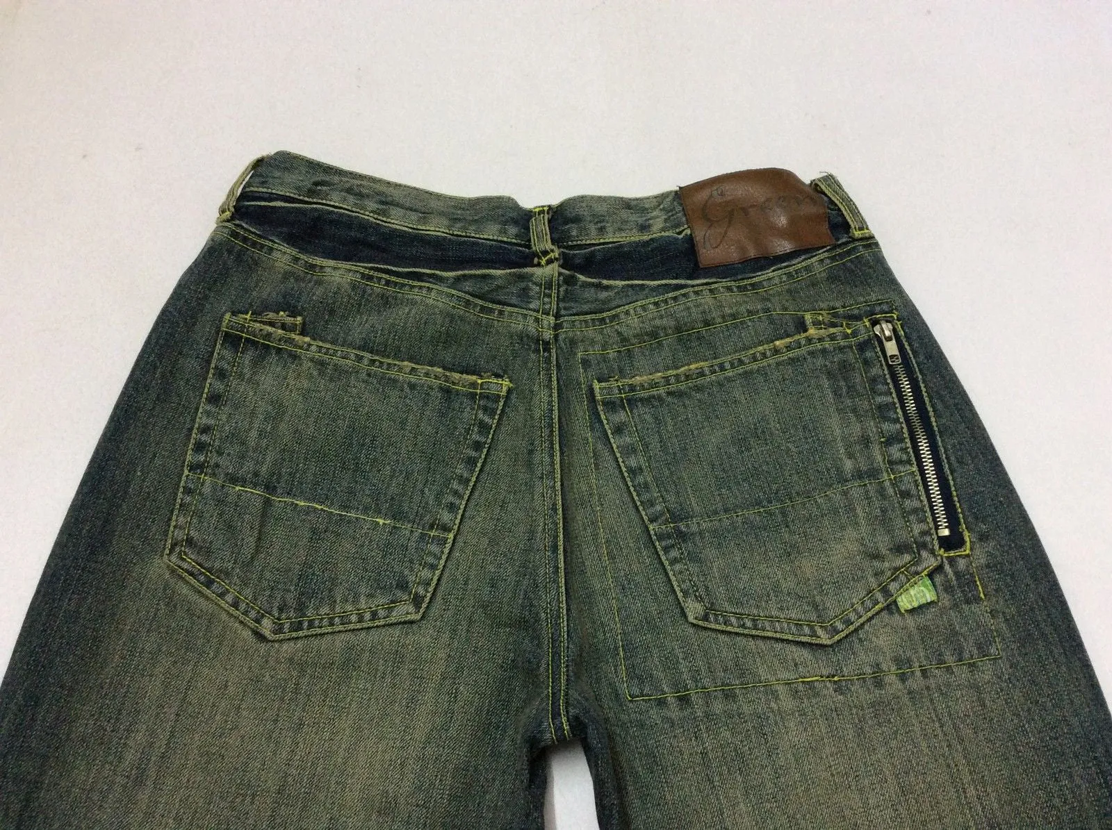 Green Cotton Six Pocket Denim Jean Vintage Blue