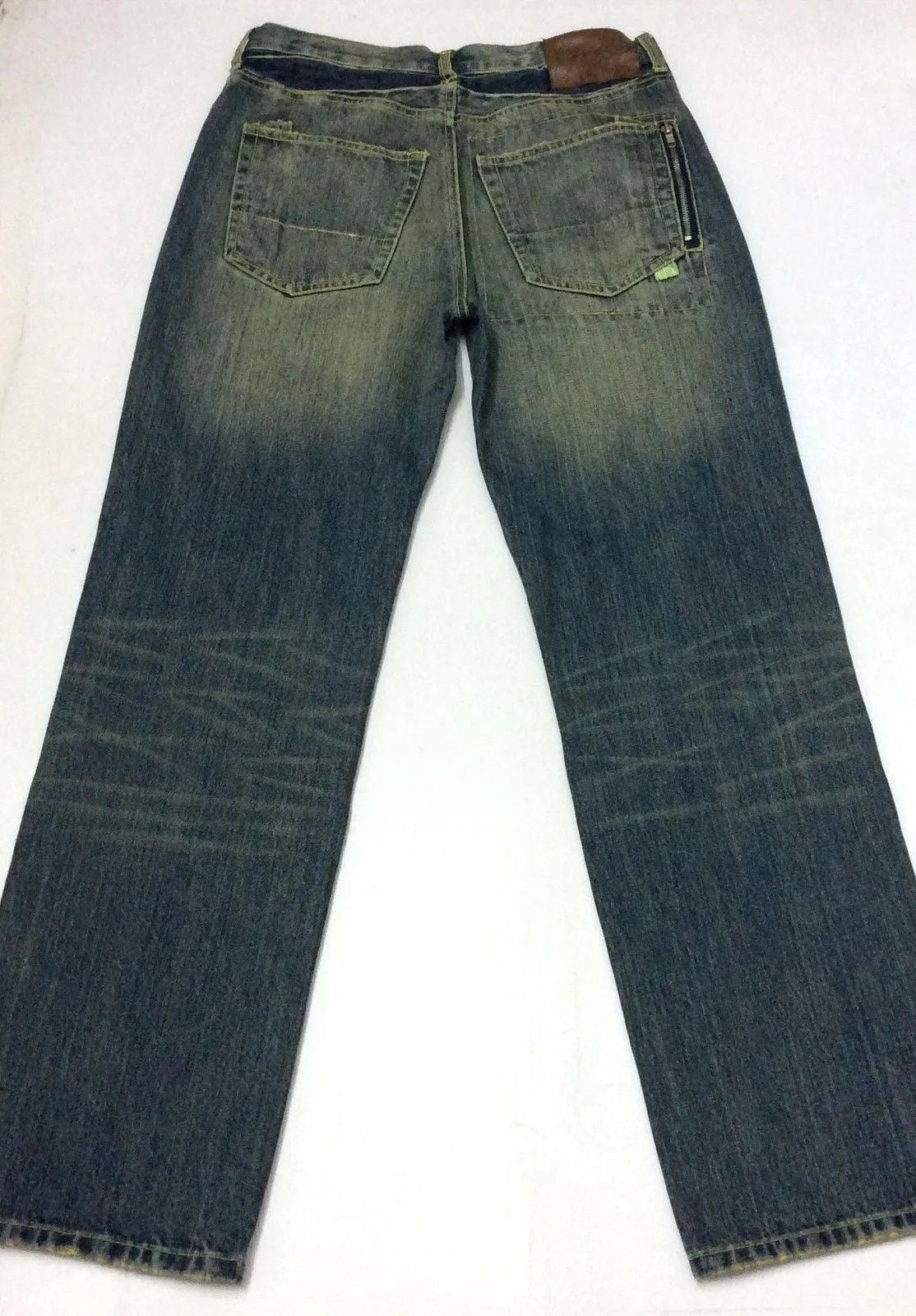 Green Cotton Six Pocket Denim Jean Vintage Blue