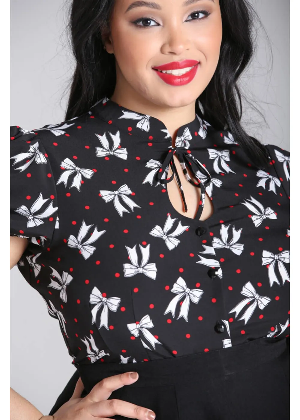 Hell Bunny Bobbie Bow 40's Blouse Black