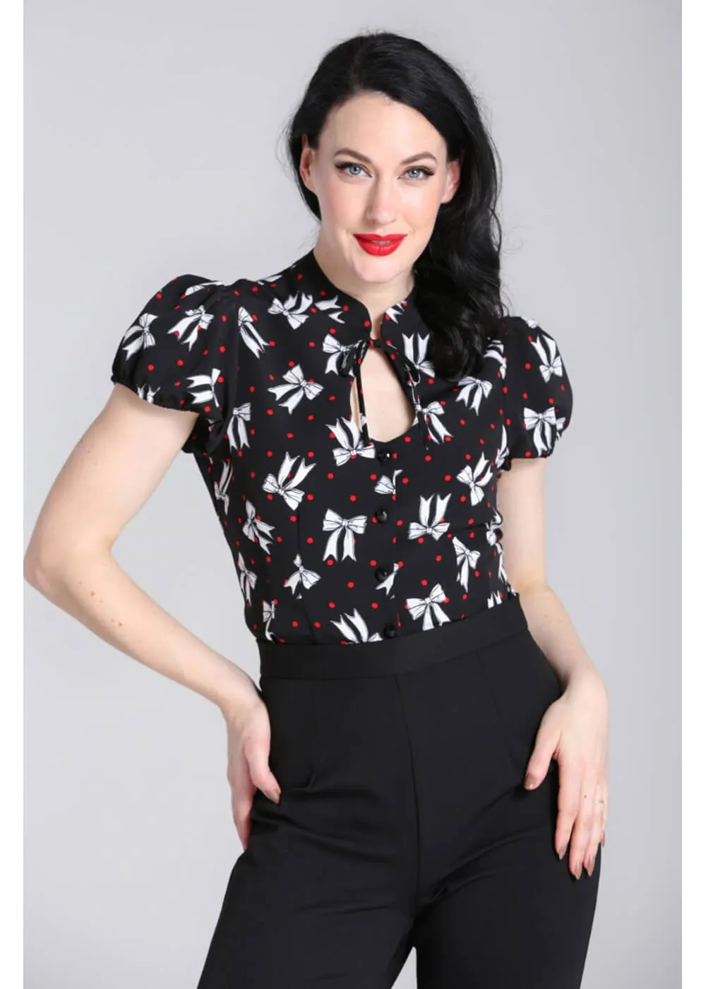 Hell Bunny Bobbie Bow 40's Blouse Black