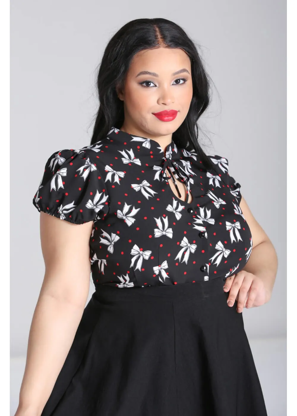 Hell Bunny Bobbie Bow 40's Blouse Black