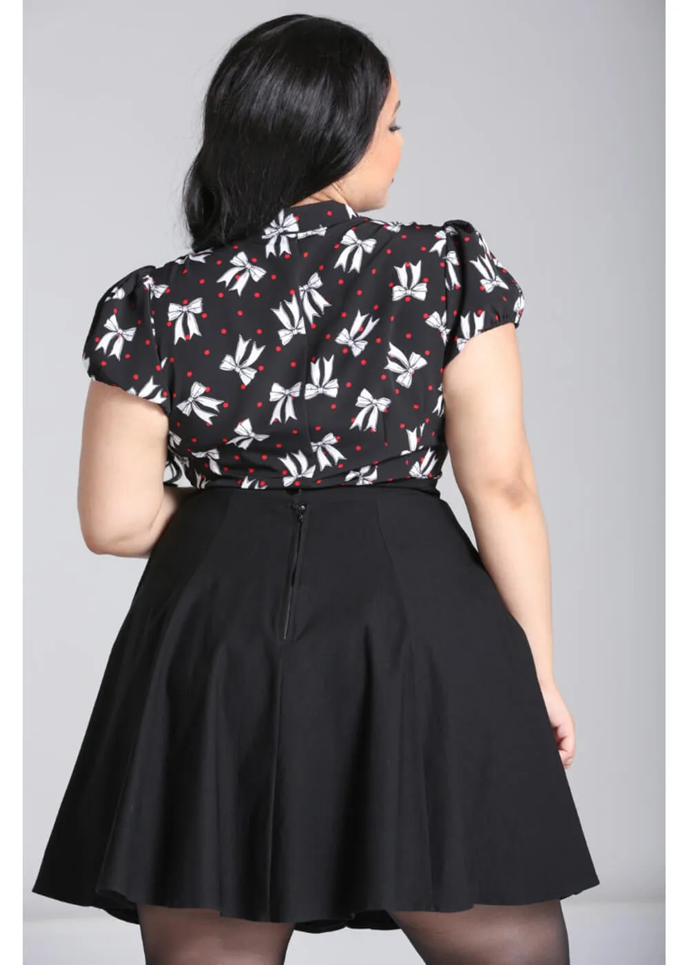 Hell Bunny Bobbie Bow 40's Blouse Black