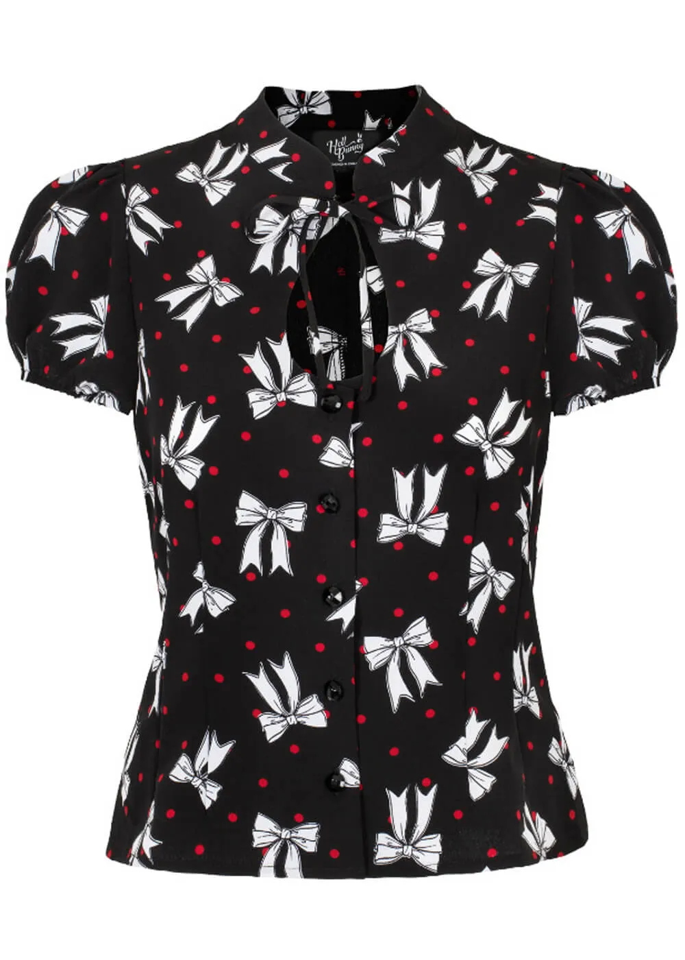 Hell Bunny Bobbie Bow 40's Blouse Black