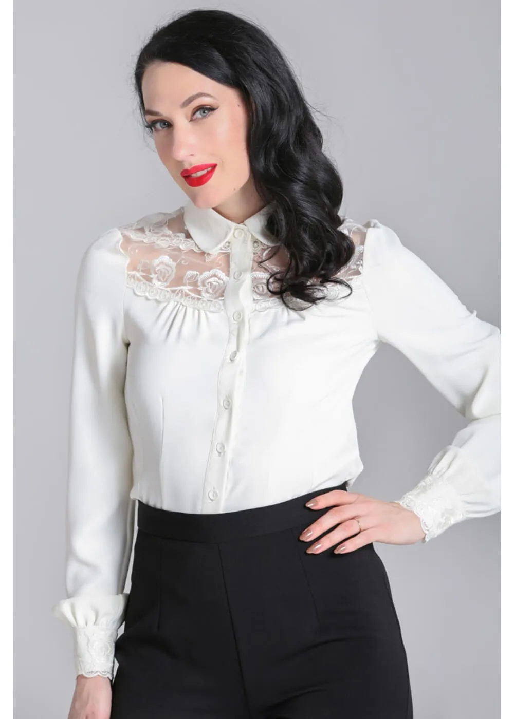 Hell Bunny Lucille 40's Blouse Ivory