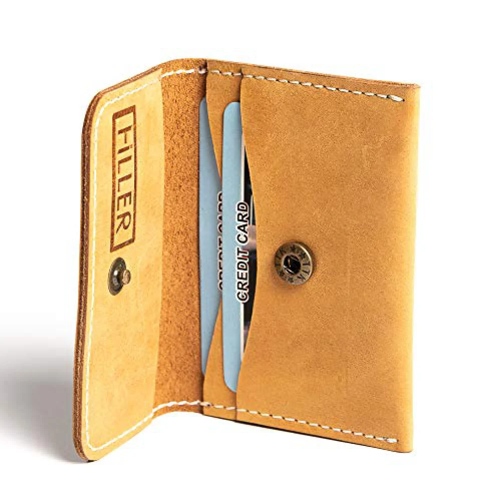 Hiller Leather Business and Credit Card Holder/Money Purse/Pocket Wallet for Men and Women. (Elmotique Champagne)