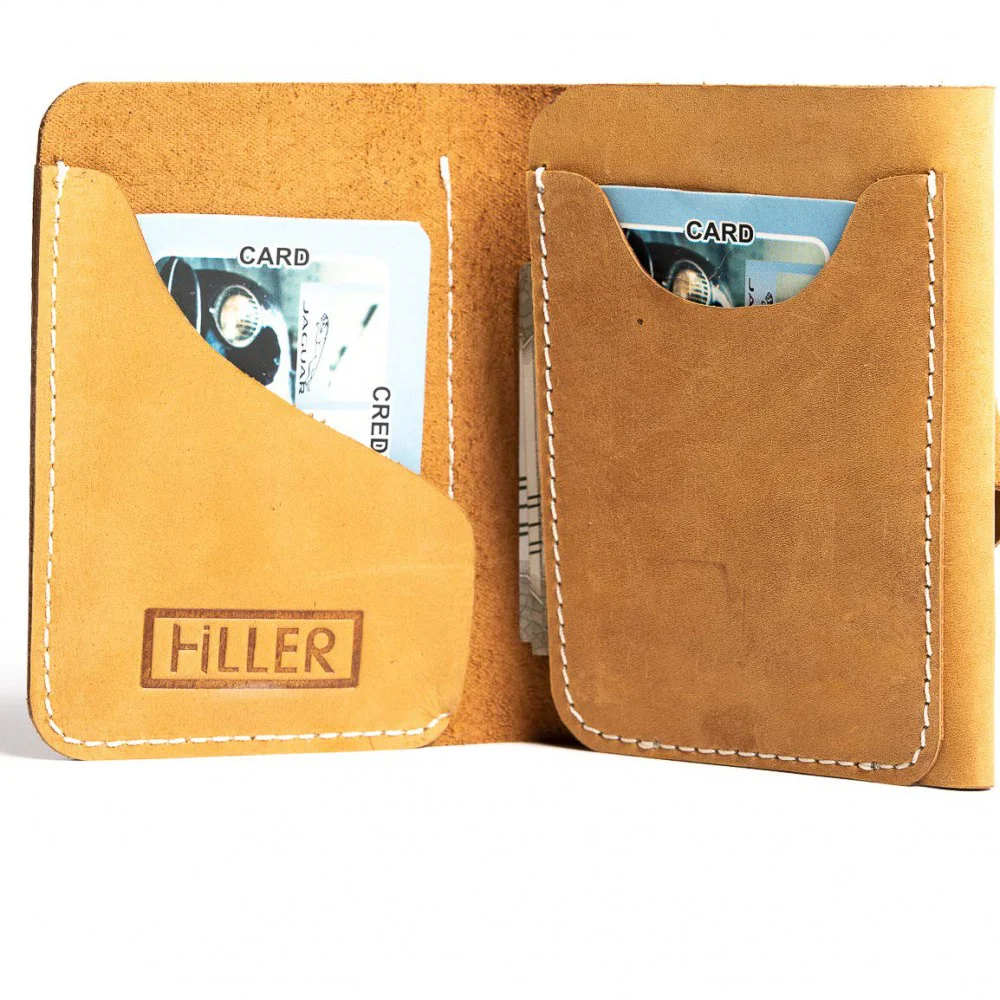 Hiller Leather Business Card Holder/Pocket Wallet/Money Purse for Men & Women (Elmotique Champagne)