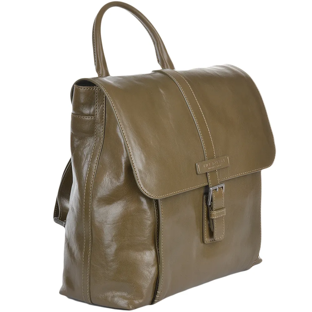 Italian Leather Two Pocket Backpack  Moss Green/ruthenium:  61235 01 4B NH