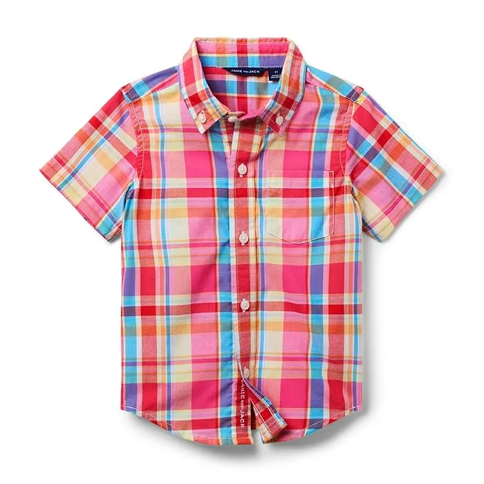 Janie and Jack Boys Madras Pink Plaid Top (Toddler/Little Kid/Big Kid)