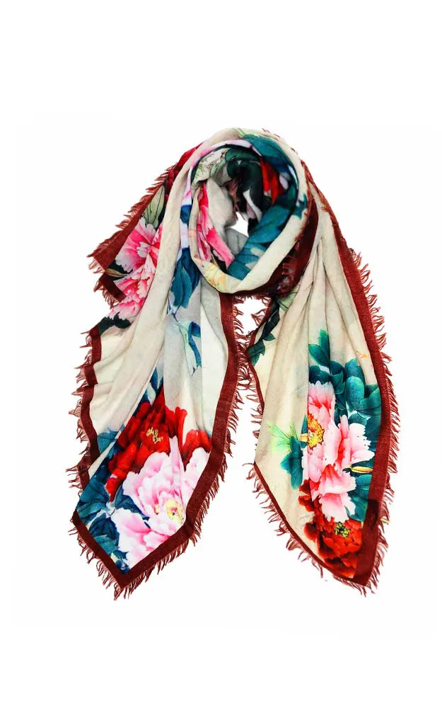 JC021064 Floral Printed Scarf w/Fringes