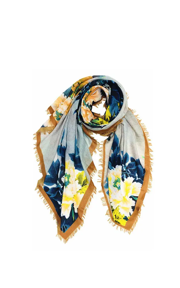 JC021064 Floral Printed Scarf w/Fringes